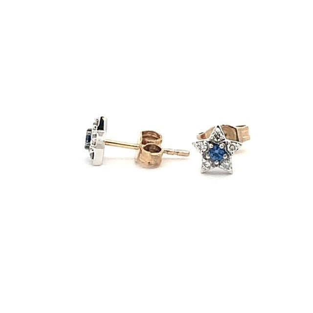 Parrys Jewellers 9ct Yellow Gold Sapphire & Diamond Star Studs TWD 0.08ct