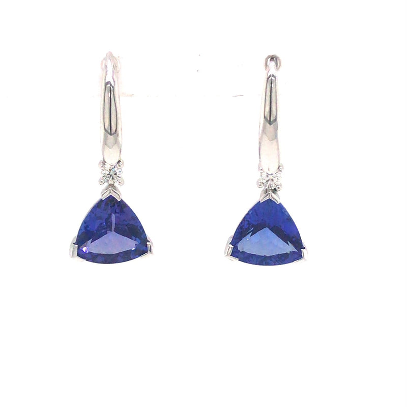 Parrys Jewellers 18ct White Gold 3.15ct Tanzanite and Diamond Drop Earrings TDW 0.20ct