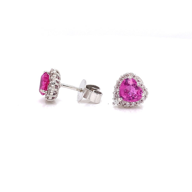 Parrys Jewellers 18ct White Gold Natural Pink Heart Sapphire and Diamond Cluster Earrings