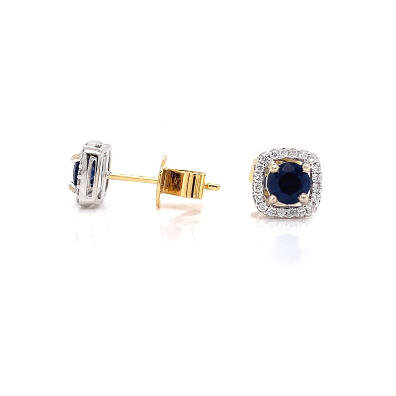 Parrys Jewellers 18ct Two Tone 0.60ct Natural Sapphire and Diamond Earrings TDW 0.13ct