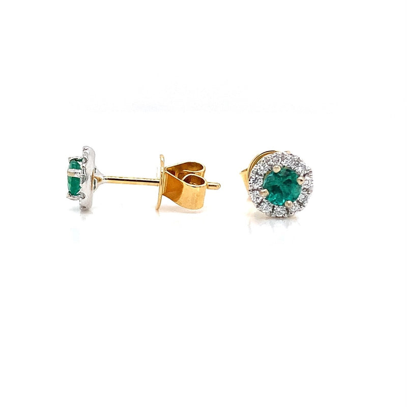 Parrys Jewellers 18ct Two-Tone 0.33ct Natural Emerald and Diamond Stud Earrings TDW 0.15ct