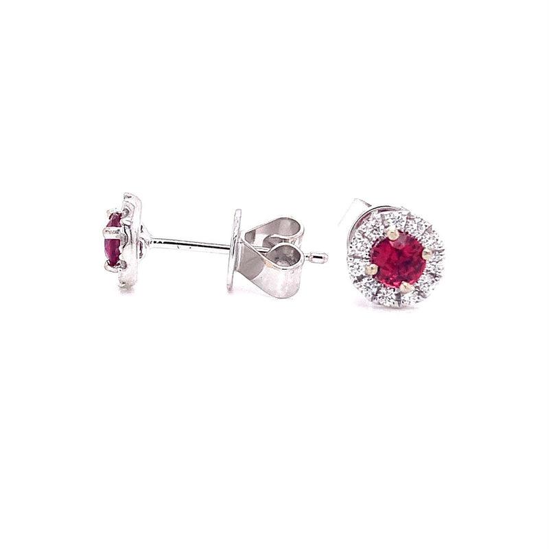 Parrys Jewellers 18ct White Gold 0.38ct Natural Ruby and Diamond Studs TDW 0.16ct