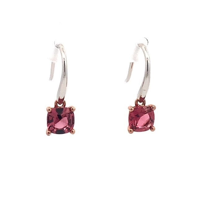 Parrys Jewellers 9ct White Gold & Rose Gold 2=1.57ct Pink Spinel Drop Earrings