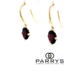 Parrys Jewellers 9ct Yellow Gold Oval Garnet Drop Earrings