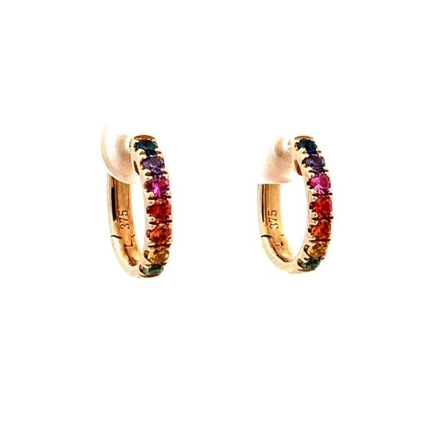 Parrys Jewellers 9ct Yellow Gold Multi-Coloured Sapphire Huggie Earrings