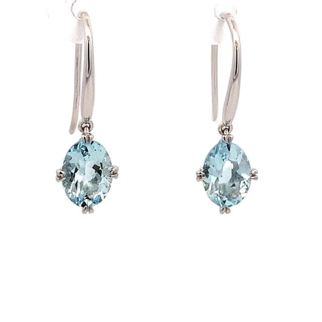 Parrys Jewellers 9ct White Gold Oval Aquamarine Drop Earrings