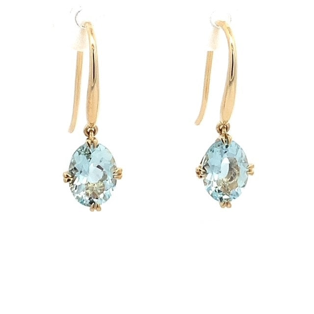 Parrys Jewellers 9ct Yellow Gold Oval Aquamarine Drop Earrings