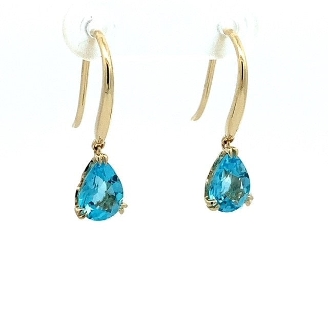 Parrys Jewellers 9ct Yellow Gold Pear Blue Topaz Drop Earrings