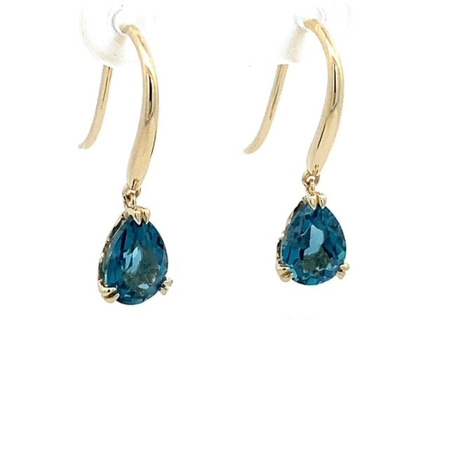 Parrys Jewellers 9ct Yellow Gold Pear London Blue Topaz Drop Earrings