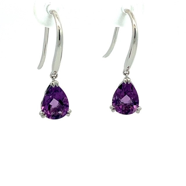 Parrys Jewellers 9ct White Gold Pear Amethyst Drop Earrings