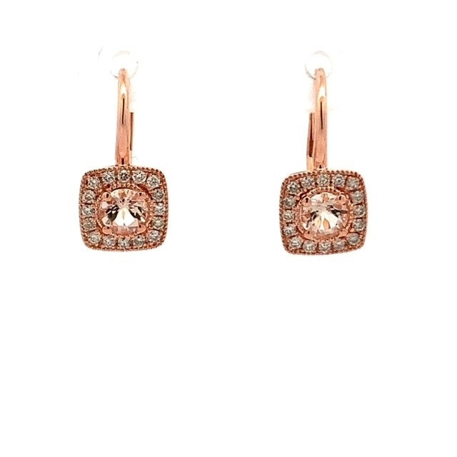 Parrys Jewellers 18ct Rose Gold Morganite & Diamond Leverback Earrings