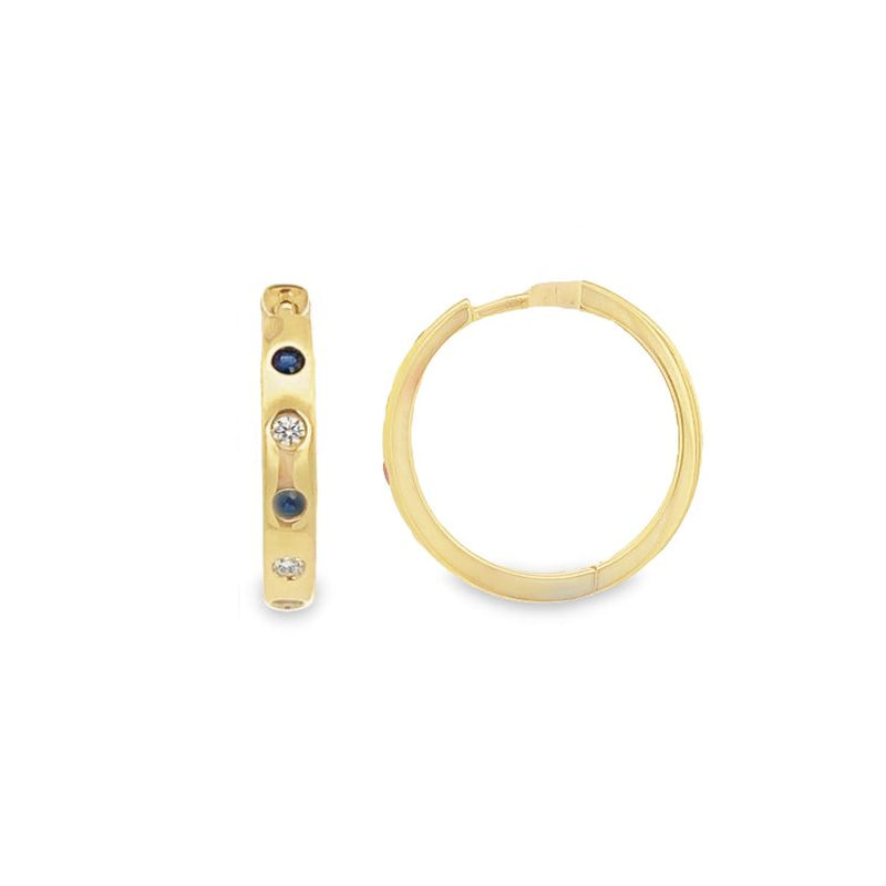Parrys Jeweller 9ct Yellow Gold Sapphire and Diamond Huggie Earrings