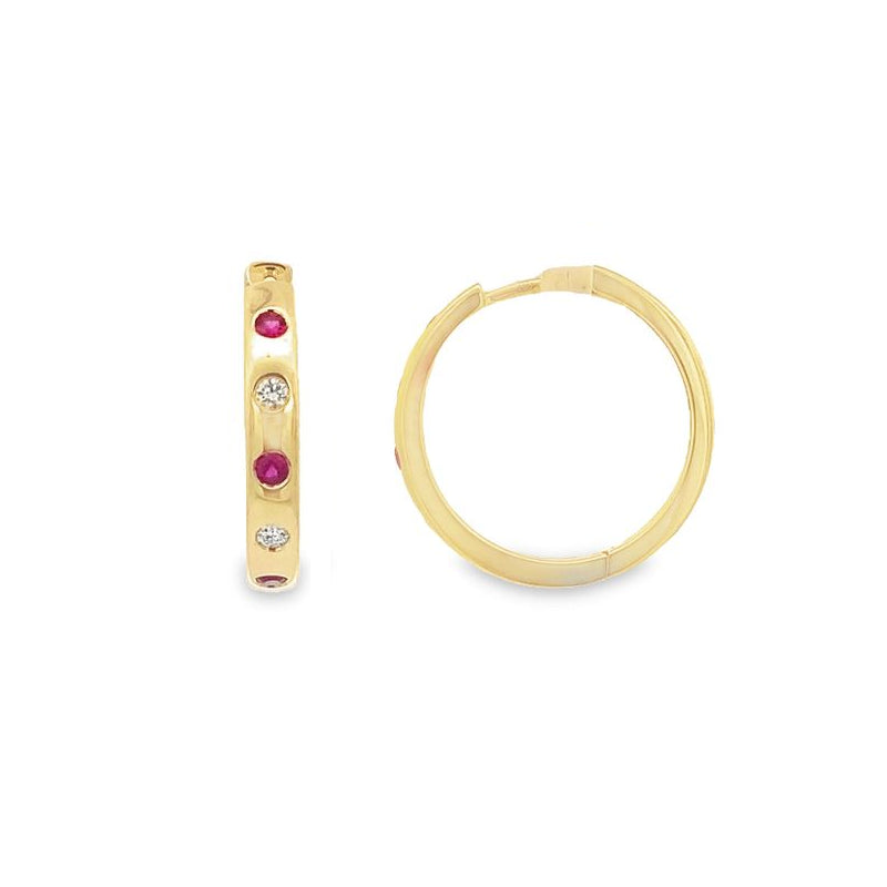 Parrys Jeweller 9ct Yellow Gold Ruby and Diamond Huggie Earrings