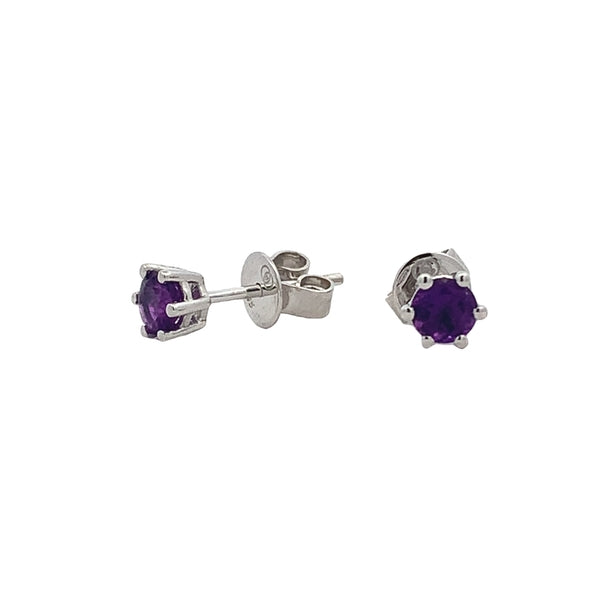 Parrys Jewellers 9ct White Gold 4mm Amethyst Claw Stud Earrings