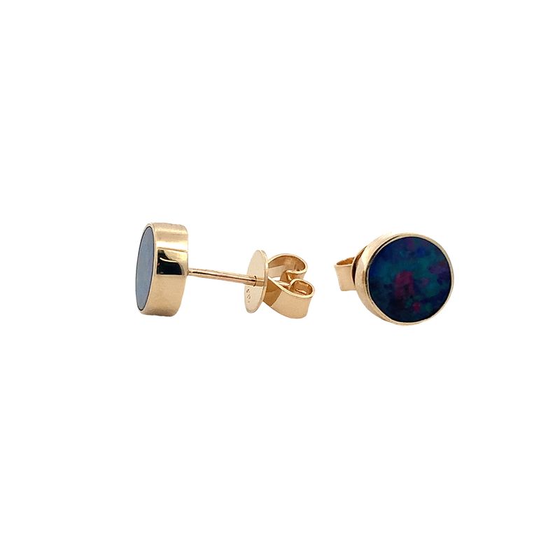 9ct Yellow Gold 6.5mm Rnd Coober Pedy Opal Doublet Studs