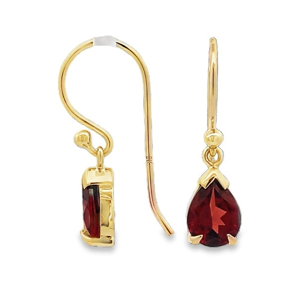 9ct Yellow Gold 8x6mm Pear Garnet Claw Set Drop Earrings