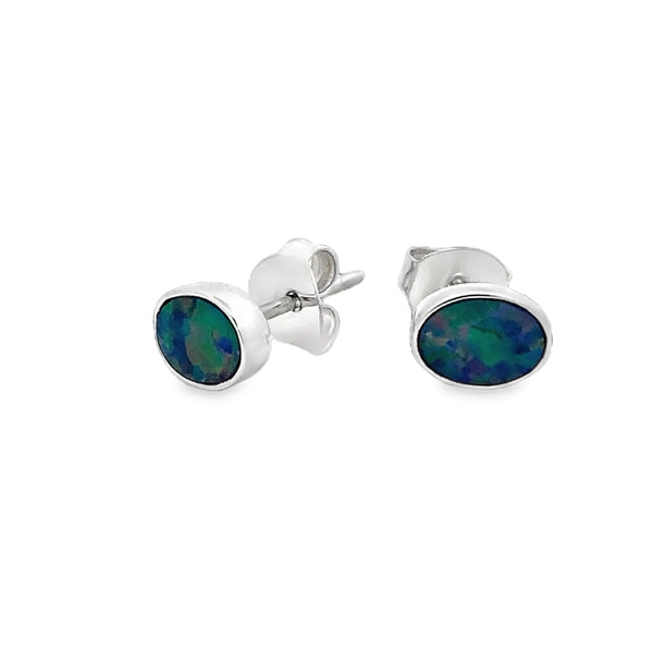 Sterling Silver Coober Pedy Opal Doublet Studs
