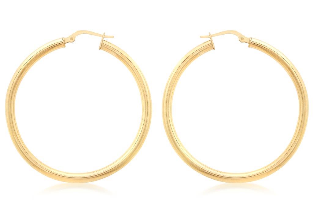 9K Yellow Gold Round Profile Polished 35mm Hoop Earrings