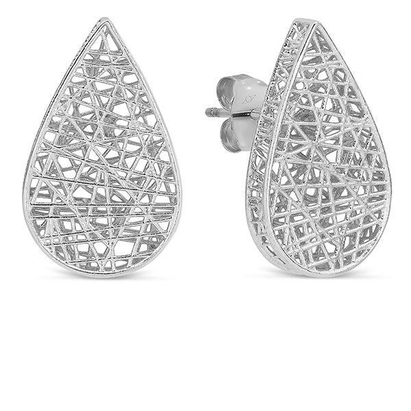 Parrys Jewellers 9ct White Gold Tear Drop Shaped Wire Look Stud