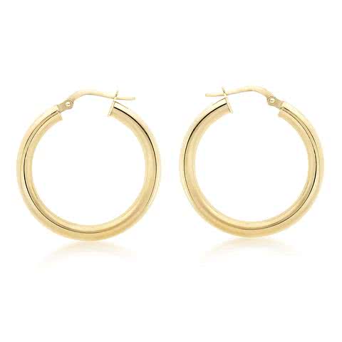 9K Gold Round Profile Polished 20mm Huggie Plain Gold Earrings