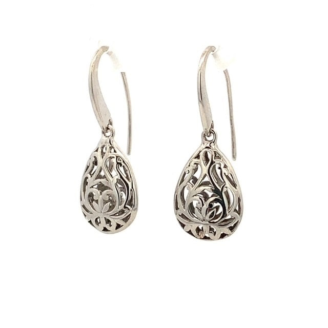 Parrys Jewellers 9ct W/G Filigree Pear Earrings with Fancy Hook
