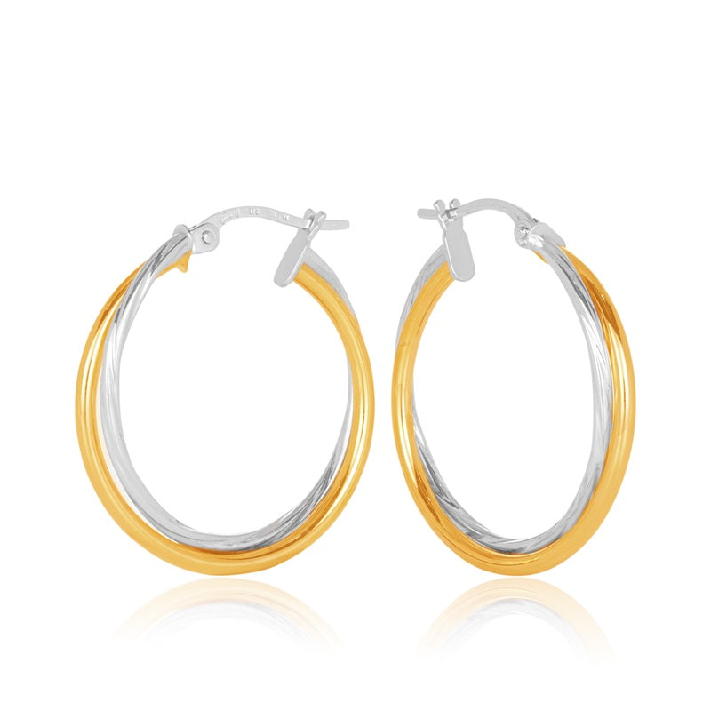 Parrys Jewellers 9ct Yellow and White Gold Double Twist 21mm Tube Hoop Earrings