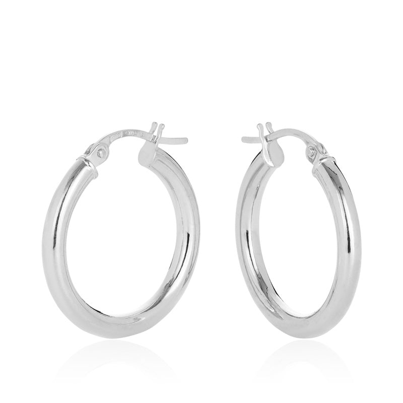 Parrys Jewellers 9ct White Gold Plain Round Tube 2.5mm, 15mm Hoop