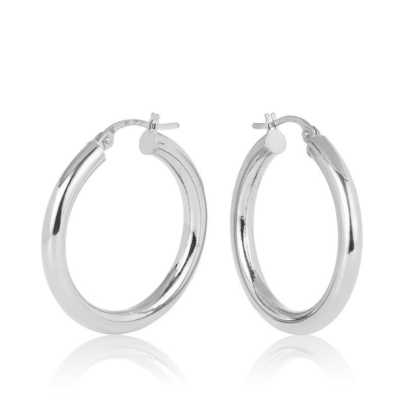 Parrys Jewellers 9ct White Gold Plain Round 3mm Tube 20mm Hoop Earrings