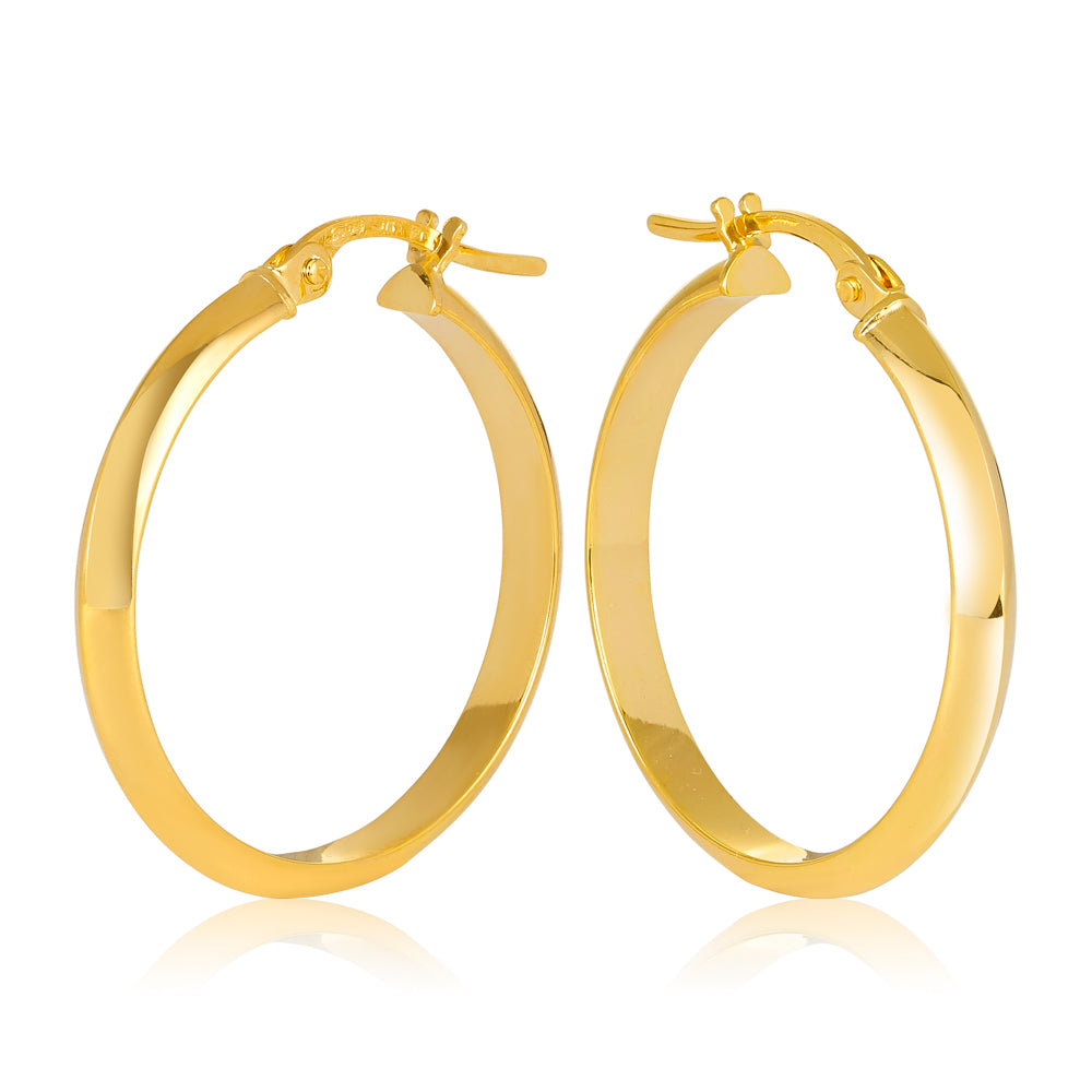 Parrys Jewellers 9ct Yellow Gold Half Round Knife Edge 20mm Diameter Hoop Earring