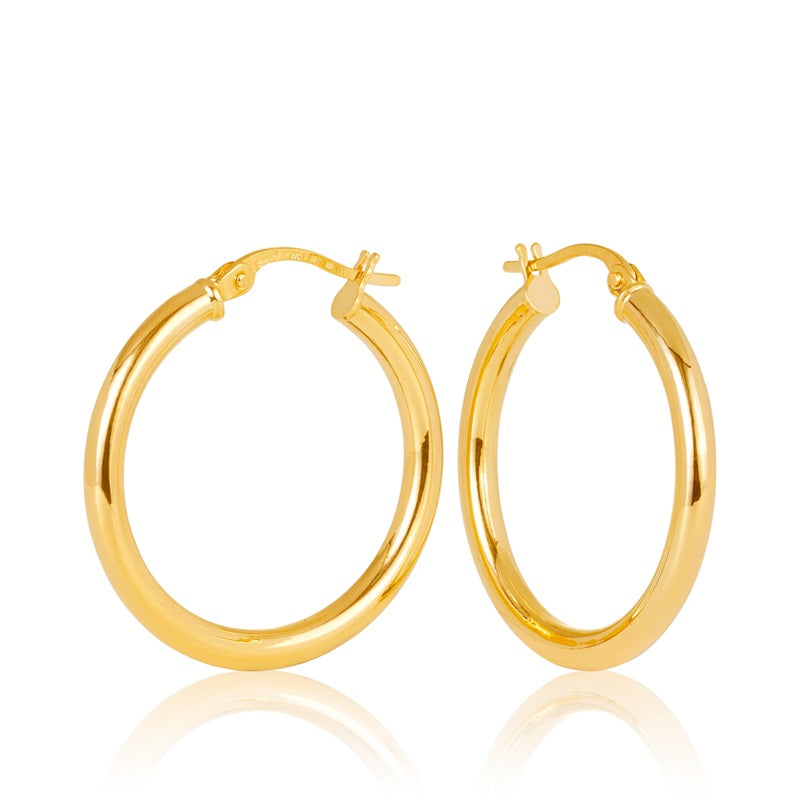 Parrys Jewellers 9ct Yellow Gold Plain Round 2.5mm Tube Hoop Earring 20mm