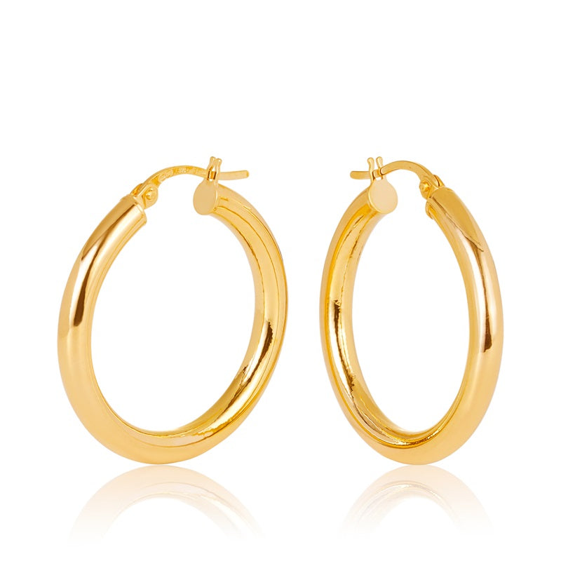 Parrys Jewellers 9ct Yellow Gold Plain Round 3mm Tube 20mm Hoop Earrings