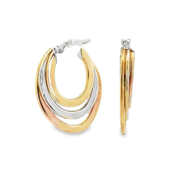 9ct Two Tone Gold 3 Flat Tube Hoop Earrings