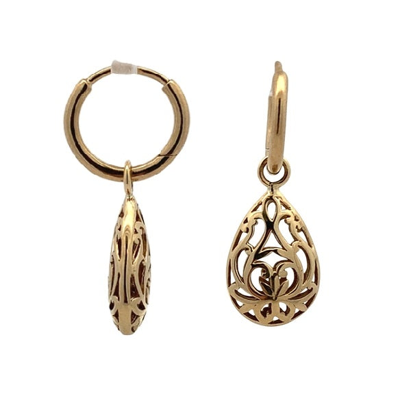 9ct Yellow Gold 13mm Hoops with Filigree Pear Enhancers