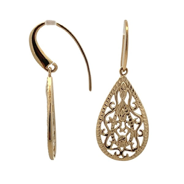9ct Yellow Gold Tear Filligree Drop Earrings