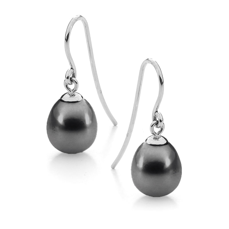Ikecho S/Silver Dyed Black 7.5-8Mm Freshwater Pearl Shepard Hook Earrings