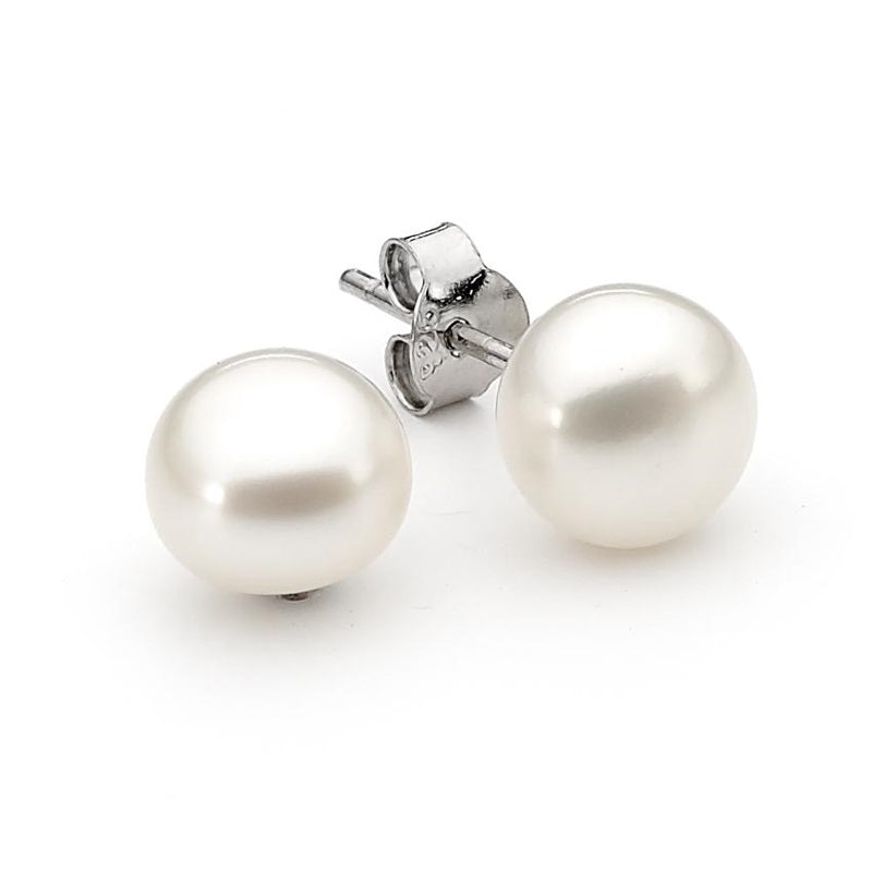 Ikecho Sterling Silver 9mm White Button FWP Studs