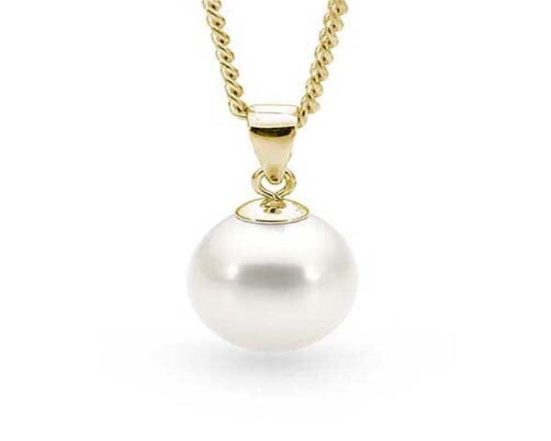 Ikecho 9ct Yellow Gold 9mm White Freshwater Pearl Pendant