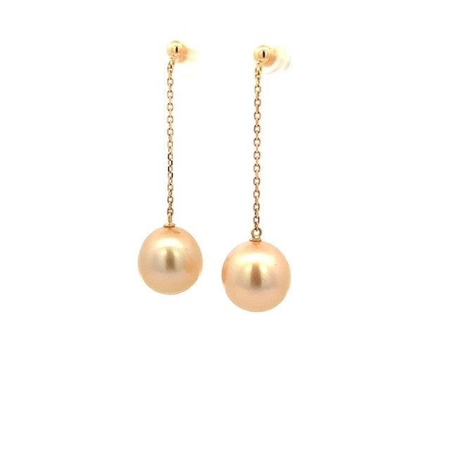 Parrys Jewellers 18ct Yellow Gold 11mm Golden South Sea Pearl Drop Earrings