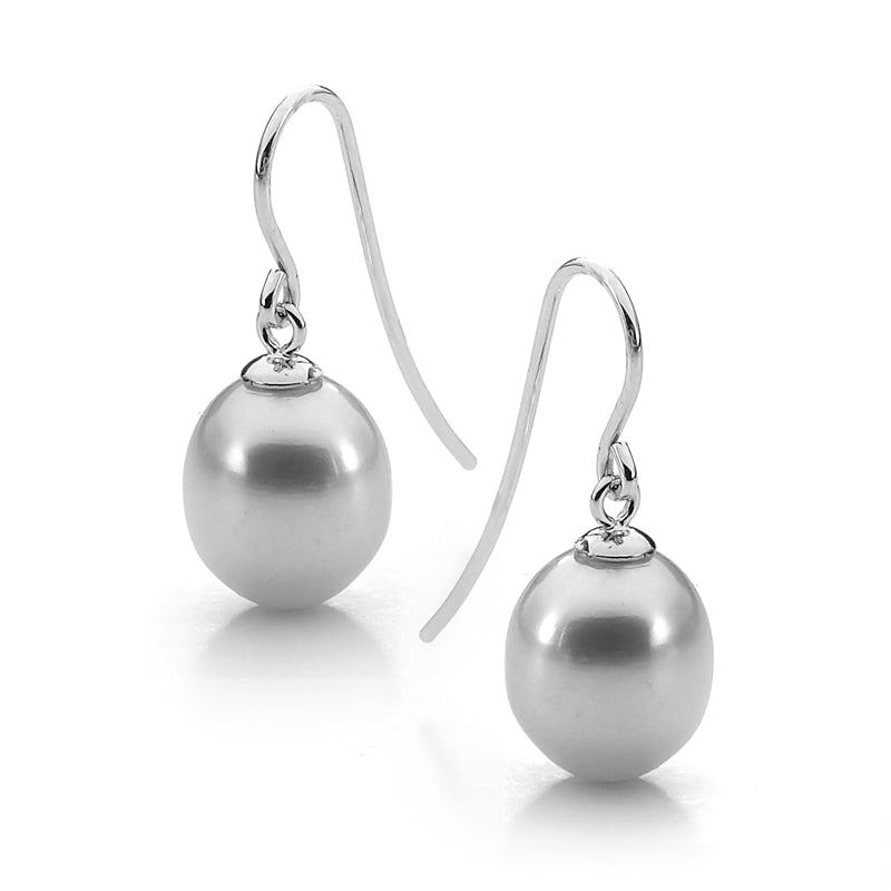 Ikecho Sterling Silver Dyed Grey 9-9.5mm Freshwater Pearl Drop Earrings
