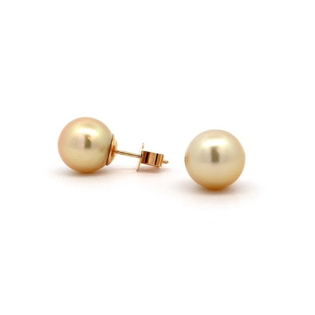 Parrys Jewellers 18ct Yellow Gold 10mm Golden South Sea Pearl Stud Earrings