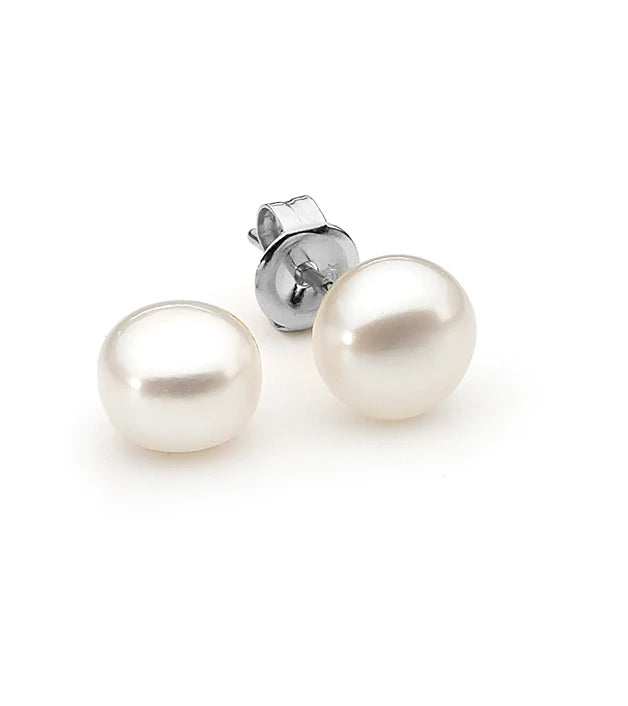 Ikecho Sterling Silver White 10-10.5mm Fresh Water Pearl Stud Earrings