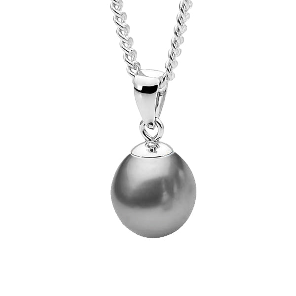 Ikecho 9ct White Gold 9-9.5mm Dyed Grey Freshwater Pearl Pendant