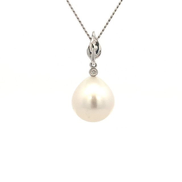 Parrys Jewellers 18ct White Gold 11.5mm South Sea Pearl and Diamond Pendant