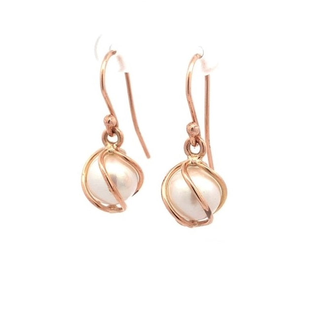 Parrys Jewellers 9ct Rose Gold 10mm Freshwater Pearl Twist Drop Earrings