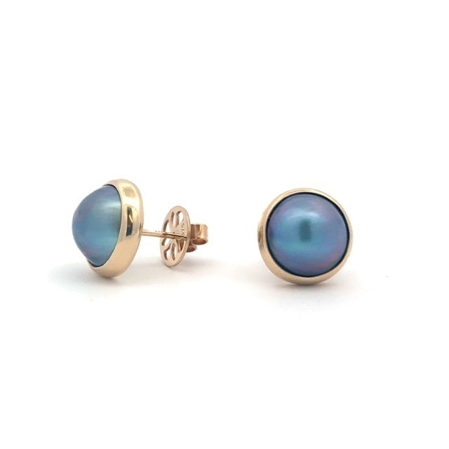 Parrys Jewellers 9ct Yellow Gold 10mm Silver Mabe Pearl Studs
