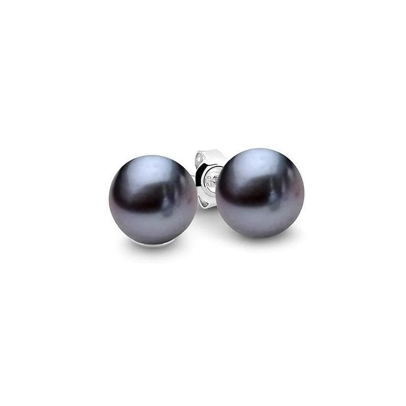 Ikecho Sterling Silver Dyed Black 5-5.5mm Fresh Water Pearl Stud Earrings