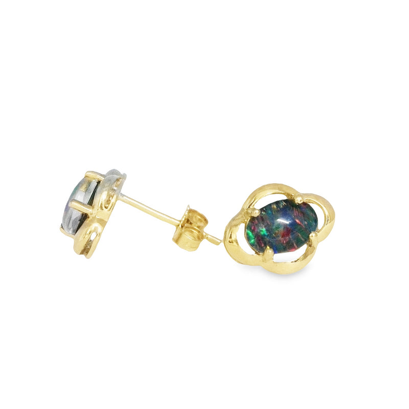 9ct Yellow Gold 7x5mm Oval Opal Triplet Studs