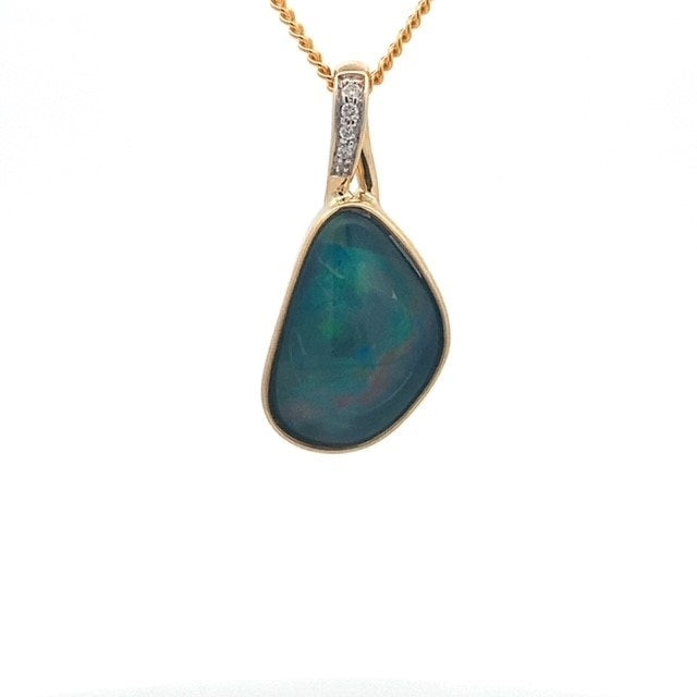 Parrys Jewellers 9ct Yellow Gold Opal Triplet and Diamond Pendant
