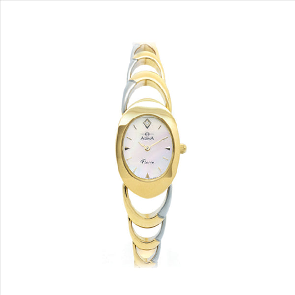 Adina Flaire Ladies Dress Watch Two-Tone Gold Plate White Index Dial - NK61T0XB