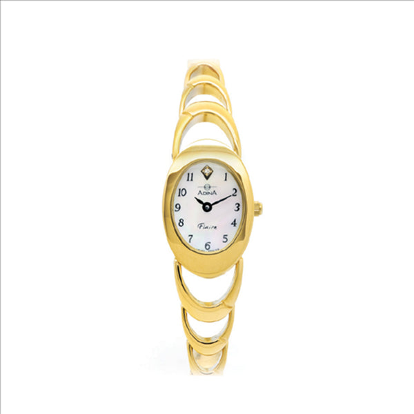 Adina Flaire Ladies Dress Watch Gold Plate White Full Figure Dial - NK61 G0FB